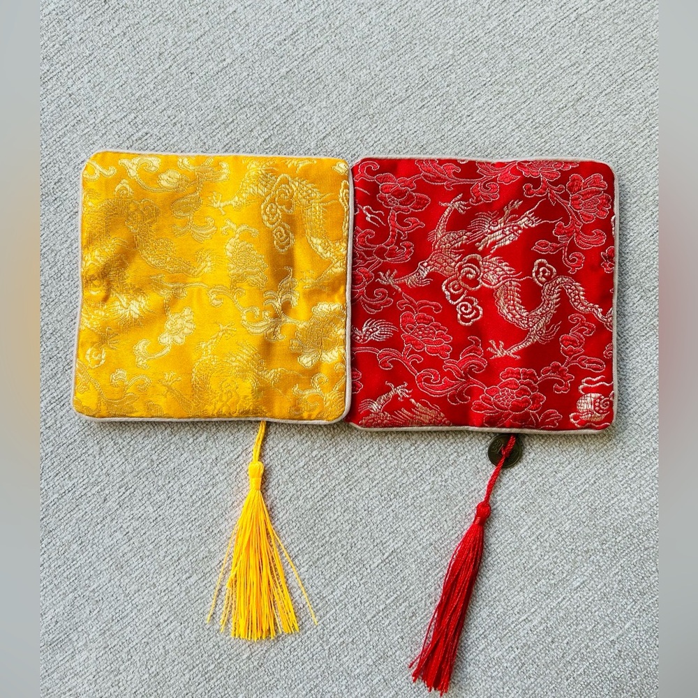 NWT two Silk purse in unique dragon pattern Red and Yellow